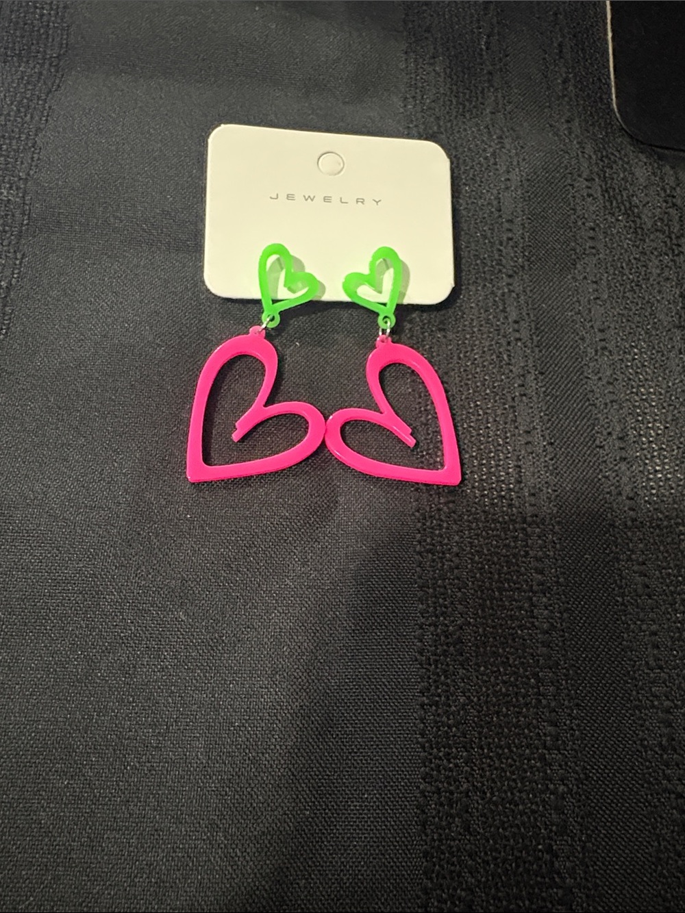 Neon Pink & Green Heart Drop Earrings -
